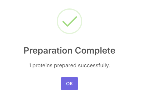 Preparation complete pop-up