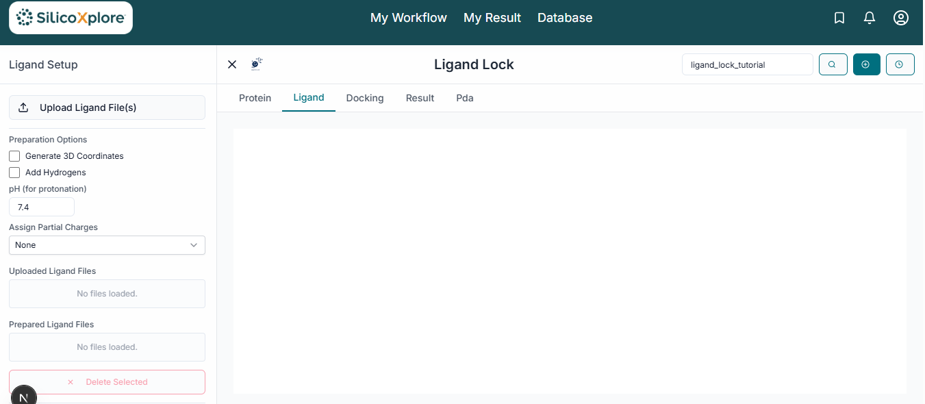 Uploaded ligand file listed