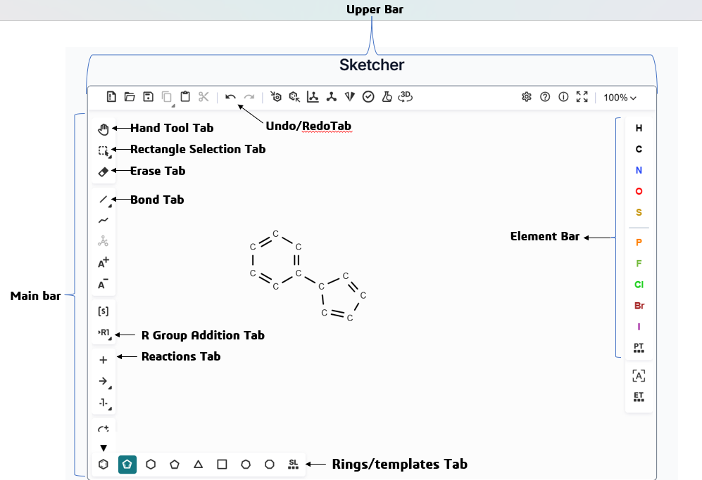 Various bars and tabs of Sketcher